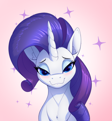 Size: 1769x1911 | Tagged: safe, artist:aquaticvibes, rarity, pony, unicorn, g4, :3, atg 2021, blushing, ear fluff, female, lidded eyes, looking at you, mare, newbie artist training grounds, solo