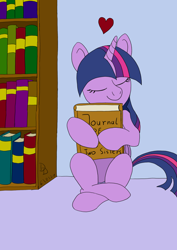 Size: 1358x1920 | Tagged: safe, artist:darkdabula, twilight sparkle, alicorn, pony, g4, book, bookhorse, bookshelf, sitting, solo, that pony sure does love books, twilight sparkle (alicorn)