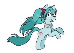 Size: 1226x875 | Tagged: safe, artist:scraggleman, earth pony, pony, accessory, anime, hatsune miku, headphones, necktie, pigtails, simple background, solo, transparent background, vocaloid