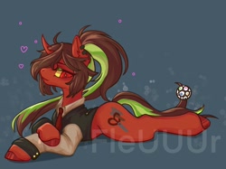Size: 2732x2048 | Tagged: safe, artist:fleuuur, oc, oc only, pony, unicorn, clothes, curved horn, ear fluff, ear piercing, earring, eyebrows, female, heart, high res, horn, jewelry, mare, necktie, obtrusive watermark, piercing, solo, suit, unicorn oc, watermark