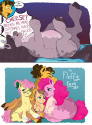 Size: 2500x3400 | Tagged: safe, artist:theartfox2468, cheese sandwich, li'l cheese, pinkie pie, oc, oc:rocky road, earth pony, pony, g4, the last problem, alternate hairstyle, angry, chest fluff, chubby, colt, comic, earth pony oc, eyes closed, female, glasses, grin, high res, male, mare, markings, missing cutie mark, mood swing, offspring, open mouth, parent:cheese sandwich, parent:pinkie pie, parents:cheesepie, pregnant, redesign, ship:cheesepie, shipping, smiling, stallion, straight, sweat, sweatdrop, tl;dr, trans female, transgender, unshorn fetlocks, yelling