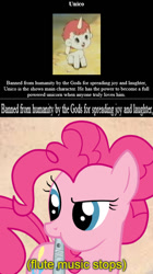 Size: 434x775 | Tagged: safe, pinkie pie, earth pony, pony, unicorn, g4, my little pony: friendship is magic, swarm of the century, colt, exploitable meme, female, flute, jazz music stops, male, mare, meme, musical instrument, unico