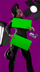 Size: 1080x1920 | Tagged: safe, artist:villainshima, part of a set, oc, oc only, oc:sarah, unicorn, anthro, 3d, female, green screen, looking at you, microphone, smiling, smirk, solo, source filmmaker, standing, studio lights