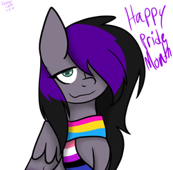 Size: 1374x1348 | Tagged: safe, artist:revenge.cats, oc, oc only, oc:drizzling dasher, pegasus, pony, clothes, emo, genderfluid pride flag, pansexual pride flag, pride, pride flag, pride month, scarf, smiling, solo