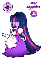 Size: 1080x1596 | Tagged: safe, artist:jvartes6112, twilight sparkle, gem (race), g4, clothes, crossover, dress, female, gem, gemsona, one eye, sapphire, simple background, smiling, solo, species swap, star sapphire (sapphire), steven universe, transparent background