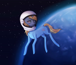 Size: 4600x4000 | Tagged: safe, artist:choipictr, oc, oc only, oc:skydreams, pony, unicorn, absurd resolution, female, horn, looking back, mare, planet, smiling, solo, space, space helmet, stars, unicorn oc