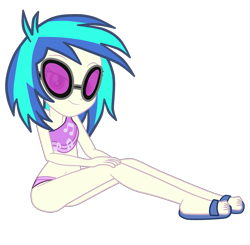 Size: 1929x1894 | Tagged: safe, alternate version, artist:gmaplay, part of a set, dj pon-3, vinyl scratch, equestria girls, equestria girls specials, g4, my little pony equestria girls: better together, my little pony equestria girls: spring breakdown, belly button, bikini, clothes, feet, female, glasses, looking at you, midriff, sandals, simple background, sitting, solo, sunglasses, swimsuit, transparent background, two-piece swimsuit, vector, vinyl's glasses