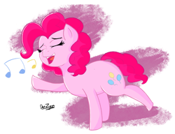Size: 3800x2925 | Tagged: safe, artist:datzigga, pinkie pie, earth pony, pony, g4, cute, eyes closed, female, high res, mare, music notes, open mouth, open smile, singing, smiling, solo