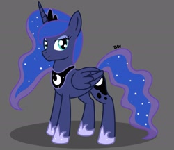 Size: 2496x2157 | Tagged: safe, artist:banquo0, princess luna, alicorn, pony, g4, crown, female, gray background, high res, jewelry, looking at you, regalia, show accurate, simple background, solo