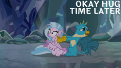 Size: 1280x720 | Tagged: safe, edit, edited screencap, editor:quoterific, screencap, gallus, silverstream, griffon, hippogriff, g4, season 8, what lies beneath, duo, female, male, open mouth, wide eyes