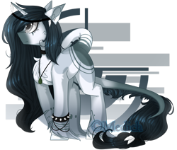 Size: 2660x2255 | Tagged: safe, artist:mediasmile666, oc, oc only, pony, unicorn, abstract background, colored muzzle, female, high res, horn, jewelry, leonine tail, mare, pale belly, pendant, solo, unicorn oc, unshorn fetlocks
