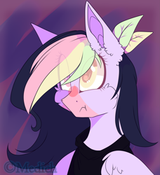 Size: 2341x2562 | Tagged: safe, artist:mediasmile666, oc, oc only, pegasus, pony, abstract background, bust, eye clipping through hair, female, folded wings, frown, high res, mare, pegasus oc, solo, wings