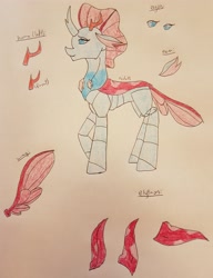 Size: 2846x3704 | Tagged: safe, artist:agdapl, ocellus, changedling, changeling, g4, female, high res, older, older ocellus, raised hoof, reference sheet, signature, solo, traditional art