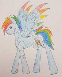 Size: 2715x3362 | Tagged: safe, artist:agdapl, rainbow dash, pegasus, pony, g4, female, high res, mare, scar, signature, solo, traditional art, wings