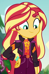 Size: 601x910 | Tagged: safe, screencap, sunset shimmer, equestria girls, equestria girls specials, g4, my little pony equestria girls: better together, my little pony equestria girls: sunset's backstage pass, cropped, female, geode of empathy, hand on hip, magical geodes, music festival outfit, solo