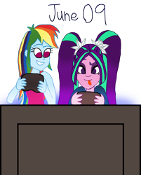 Size: 2000x2493 | Tagged: safe, artist:ktd1993, aria blaze, rainbow dash, equestria girls, g4, 9, ariadash, duo, female, high res, lesbian, shipping