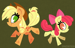 Size: 1280x823 | Tagged: safe, artist:spacekitsch, apple bloom, applejack, earth pony, pony, g4, female, filly, mare