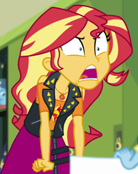 Size: 766x964 | Tagged: safe, screencap, sunset shimmer, trixie, equestria girls, equestria girls series, forgotten friendship, g4, angry, cropped, duo, duo female, female, geode of empathy, magical geodes, rageset shimmer, shrunken pupils, solo focus, that pony sure have anger issues