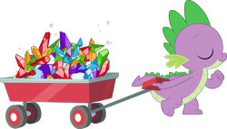 Size: 5261x3000 | Tagged: safe, artist:dashiesparkle, spike, dragon, g4, .svg available, cart, eyes closed, gem, high res, male, simple background, smiling, solo, transparent background, vector, wagon, walking