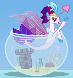 Size: 6539x6969 | Tagged: safe, artist:kmlp, derpibooru exclusive, queen novo, seapony (g4), g4, my little pony: the movie, absurd resolution, female, fish bowl, heart, looking at you, one eye closed, open mouth, smiling, solo, vector, wink, winking at you