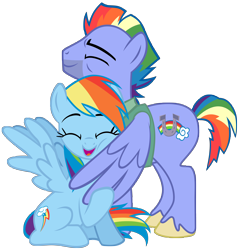 Size: 5732x6000 | Tagged: safe, artist:famousmari5, bow hothoof, rainbow dash, pegasus, pony, g4, absurd resolution, backwards cutie mark, colored hooves, cute, dashabetes, duo, eyes closed, father and child, father and daughter, female, hug, male, mare, open mouth, simple background, smiling, stallion, transparent background, unshorn fetlocks, vector, weapons-grade cute