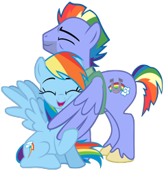 Size: 5732x6000 | Tagged: safe, artist:famousmari5, bow hothoof, rainbow dash, pegasus, pony, g4, absurd resolution, backwards cutie mark, colored hooves, cute, dashabetes, duo, eyes closed, father and child, father and daughter, fatherly love, female, hug, male, mare, open mouth, simple background, smiling, stallion, transparent background, unshorn fetlocks, vector, weapons-grade cute