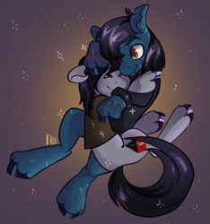 Size: 2048x2186 | Tagged: safe, artist:frost, earth pony, pony, undead, unicorn, zombie, zombie pony, bring me the horizon, clothes, commission, disguise, disguised siren, fangs, gay, high res, hug, kellin quinn, long sleeves, male, oliver sykes, ponified, shipping, shirt, sleeping with sirens, stallion, t-shirt, tattoo, unshorn fetlocks, ych result