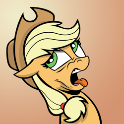 Size: 3000x3000 | Tagged: safe, artist:andy price, artist:shadowblazearts, edit, idw, applejack, earth pony, pony, g4, disgusted, female, gradient background, high res, solo, tongue out
