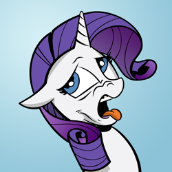 Size: 3000x3000 | Tagged: safe, artist:andy price, artist:shadowblazearts, edit, idw, rarity, pony, unicorn, g4, disgusted, female, gradient background, high res, mare, solo, tongue out
