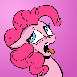 Size: 3000x3000 | Tagged: safe, artist:andypriceart, artist:shadowblazearts, edit, idw, pinkie pie, earth pony, pony, g4, disgusted, female, gradient background, high res, solo, tongue out