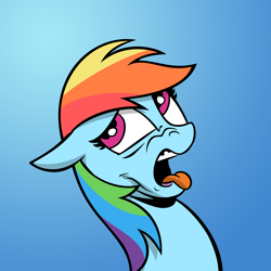 Size: 3000x3000 | Tagged: safe, artist:andy price, artist:shadowblazearts, edit, idw, rainbow dash, pegasus, pony, g4, disgusted, female, frown, gradient background, high res, mare, open mouth, solo, tongue out