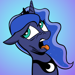Size: 3000x3000 | Tagged: safe, artist:andy price, artist:shadowblazearts, edit, idw, princess luna, alicorn, pony, g4, disgusted, female, frown, gradient background, high res, open mouth, solo, tongue out