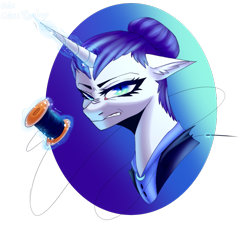 Size: 720x665 | Tagged: safe, artist:citrus-flamingo, rarity, pony, unicorn, g4, alternate hairstyle, alternate timeline, angry, cat eyes, clothes, female, glare, glowing horn, gradient background, gritted teeth, horn, magic, needle, night maid rarity, nightmare takeover timeline, simple background, slit pupils, solo, telekinesis, thread, transparent background