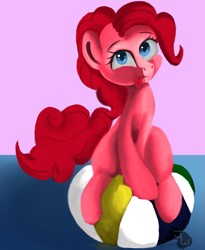 Size: 1229x1500 | Tagged: safe, artist:jazzwolfblaze, pinkie pie, earth pony, pony, g4, beach ball, female, inflatable, silly, solo, tongue out