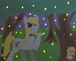 Size: 2500x2000 | Tagged: safe, artist:gray star, derpibooru exclusive, oc, oc:gray star, firefly (insect), insect, female, forest, high res, mare, smiling