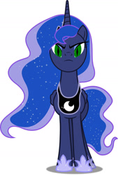 Size: 1280x1896 | Tagged: safe, princess luna, alicorn, pony, g4, female, frown, looking at you, mare, possessed, simple background, slit pupils, solo, white background
