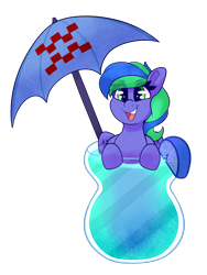 Size: 3000x4000 | Tagged: safe, artist:graphene, oc, oc only, oc:felicity stars, pegasus, pony, commission, cute, drink, eye clipping through hair, eyebrows, eyebrows visible through hair, female, glass, high res, looking at you, ocbetes, open mouth, open smile, pegasus oc, simple background, smiling, smiling at you, solo, transparent background, umbrella, ych result