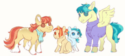 Size: 1920x863 | Tagged: safe, artist:glorymoon, aunt holiday, auntie lofty, lighthoof, shimmy shake, earth pony, pegasus, pony, g4, colored sketch, female, filly, magical lesbian spawn, mare, no pupils, offspring, simple background, white background