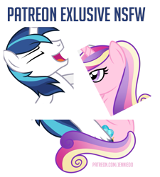 Size: 885x984 | Tagged: safe, artist:jennieoo, princess cadance, shining armor, alicorn, pony, unicorn, g4, advertisement, advertising, censored, licking, patreon, ponytail, show accurate, tongue out
