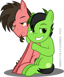 Size: 2733x3284 | Tagged: safe, artist:ace play, oc, oc only, oc:ace play, oc:play ball, earth pony, pony, brothers, duo, duo male, earth pony oc, facial hair, frown, goatee, grin, high res, male, siblings, simple background, sitting, smiling, stallion, tired, transparent background, unamused, vector