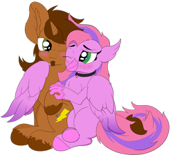 Size: 4439x3980 | Tagged: safe, artist:beigedraws, hippogriff, pony, unicorn, absurd resolution, duo, hug, winghug, wings