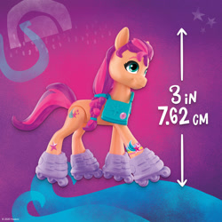 Size: 2000x2000 | Tagged: safe, sunny starscout, earth pony, pony, g5, official, abstract background, female, high res, irl, mare, merchandise, photo, roller skates, toy, twilight sparkle's cutie mark