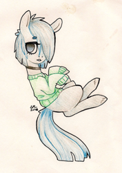 Size: 1328x1872 | Tagged: safe, artist:broccolidad, marble pie, earth pony, pony, g4, choker, clothes, lonely inky, solo, sweater, traditional art