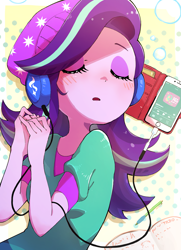 Size: 2291x3173 | Tagged: safe, artist:fuyugi, starlight glimmer, equestria girls, g4, beanie, cellphone, commission, cute, eyes closed, female, glimmerbetes, hat, headphones, high res, open mouth, phone, sleeping, solo