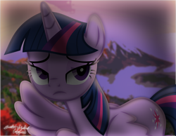 Size: 3449x2676 | Tagged: safe, artist:php178, derpibooru exclusive, twilight sparkle, alicorn, pony, g4, the beginning of the end, .svg available, beautiful, beautiful eyes, bedroom eyes, blurry background, close-up, depth of field, flower, flying, frown, glowing, hibiscus, high res, i'll never forget you, inkscape, irl, lidded eyes, lightly watermarked, looking up, mountain, mountain range, nc-tv signature, photo, ponies in real life, profile, realistic background, remembrance, remorse, sad, sadness, shading, shadow, signature, sitting, snow, solo, spread wings, sunset, svg, twilight sparkle (alicorn), twilight sparkle's cutie mark, vector, watermark, wings