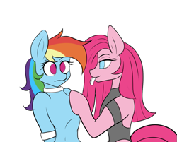 Size: 711x571 | Tagged: safe, artist:zachc, pinkie pie, rainbow dash, pony, g4, colored, concave belly, duo, female, flat colors, ribcage, simple background, slender, thin, tongue out, white background, wip