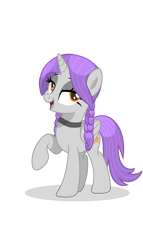 Size: 2006x3500 | Tagged: safe, artist:r4hucksake, oc, oc only, oc:wood lily, alicorn, pony, alicorn oc, bedroom eyes, braid, collar, eyeshadow, female, high res, horn, lidded eyes, looking at you, makeup, mare, raised hoof, smiling, smiling at you, solo, wings
