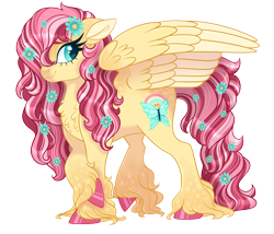 Size: 3160x2700 | Tagged: safe, artist:gigason, oc, oc only, oc:fortune smiles, pegasus, pony, female, flower, flower in hair, flower in tail, high res, magical lesbian spawn, mare, not fluttershy, offspring, parent:fluttershy, parent:pinkie pie, parents:flutterpie, simple background, solo, transparent background