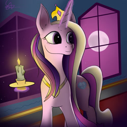 Size: 2000x2000 | Tagged: safe, artist:twobestfriendsstudio, princess cadance, alicorn, pony, g4, candle, female, glowing horn, high res, horn, magic, mare, solo, telekinesis