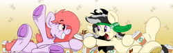 Size: 12385x3798 | Tagged: safe, artist:basedcoffee, oc, oc only, oc:cappy, oc:mixed berry, earth pony, pony, coffee, duo, female, male